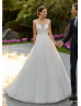 Cap Sleeves Beaded Ivory Lace Tulle Romantic Princess Wedding Dress